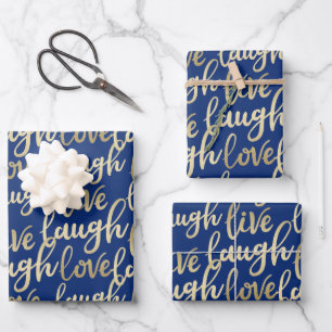 Feuille De Papier Cadeau Live Laugh Love Faux Gold Letting Motif