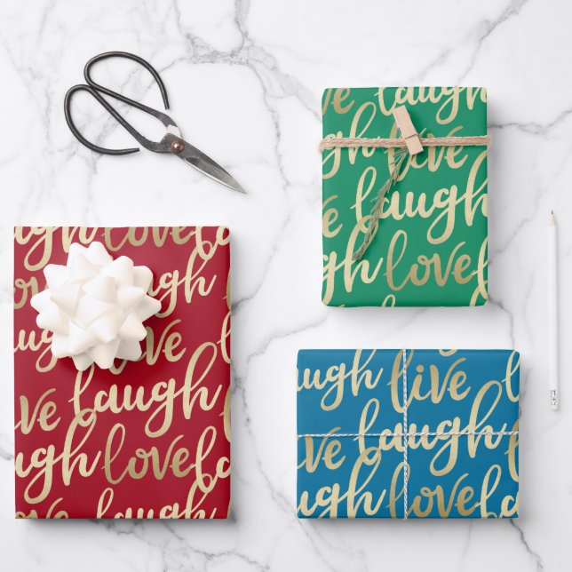Feuille De Papier Cadeau Live Laugh Love Faux Gold Letting Motif (Recto)