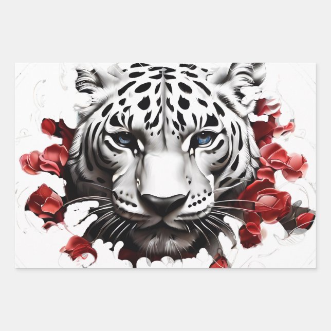 Feuille De Papier Cadeau Livre cadeau Wild design Tigre blanc (Devant)
