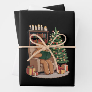 Feuille De Papier Cadeau Livres de lecture Rétro Gingerbread Noël Professeu
