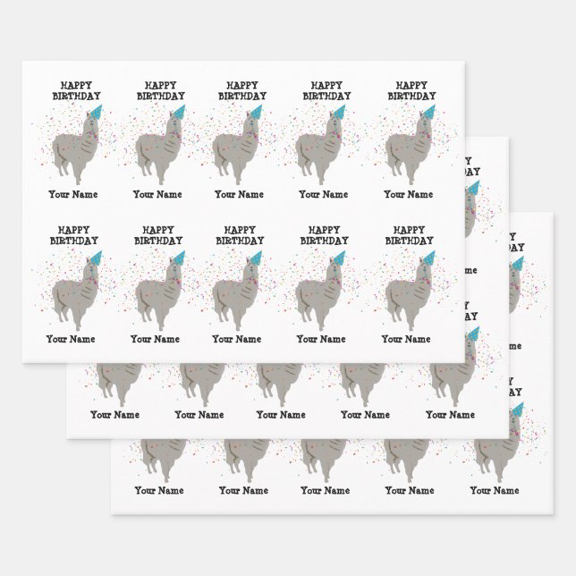 Feuille De Papier Cadeau Llama Partys - Animal ayant une fête Nom personnal (Lot)