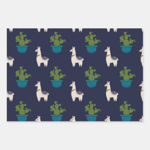 Feuille De Papier Cadeau Llamas et Cactus