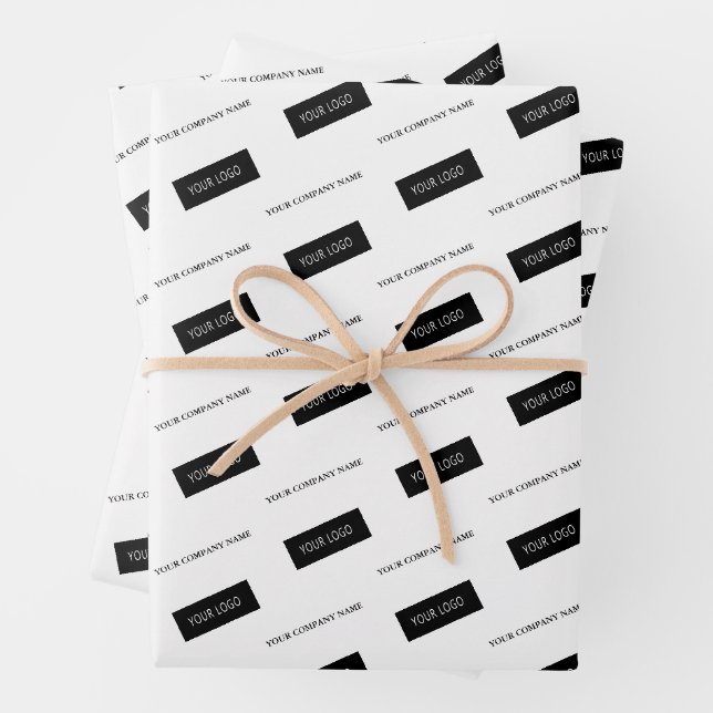 Feuille De Papier Cadeau Logo de nom d'entreprise moderne emballage blanc (En situation)