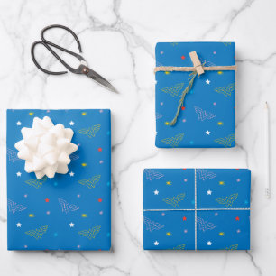Feuille De Papier Cadeau Logo de Wonder Woman et étoiles motif bleu