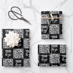 Feuille De Papier Cadeau Logo d'entreprise de code QR Noir minimaliste affa