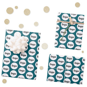 Feuille De Papier Cadeau Logo simple Motif de marque commerciale Turquoise