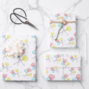 Feuille De Papier Cadeau lollipops à coeur coloré