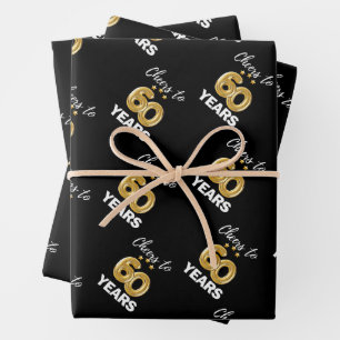 Feuille De Papier Cadeau L'or noir brille à 60 ans Anniversaire