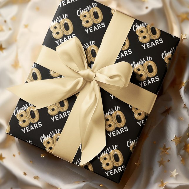 Feuille De Papier Cadeau L'or noir brille à 80 ans Anniversaire (Créateur téléchargé)