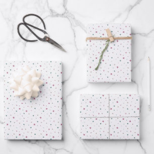 Feuille De Papier Cadeau Lot de 3 mini-étoiles et cœurs rose et sarcelle at