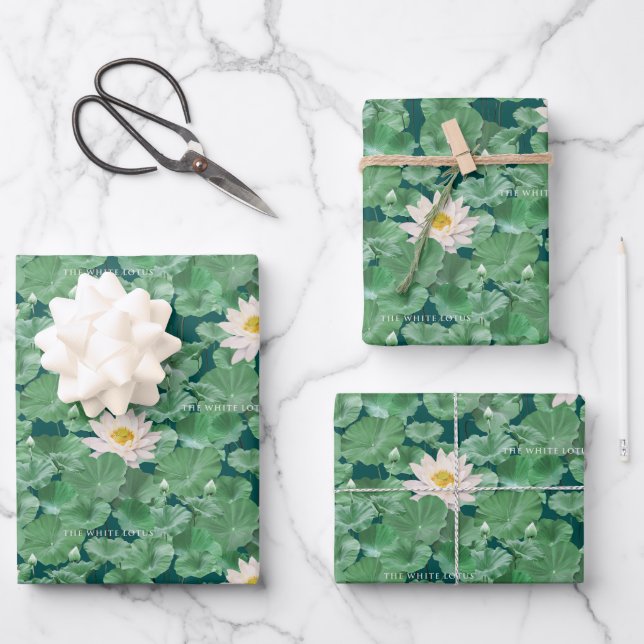 Feuille De Papier Cadeau Lotus Lagoon Motif - Le Lotus Blanc (Recto)