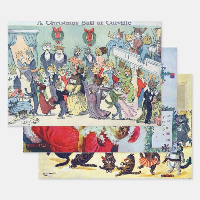 Feuille De Papier Cadeau Louis Wain, Noël Noël Noël Noel (Lot)