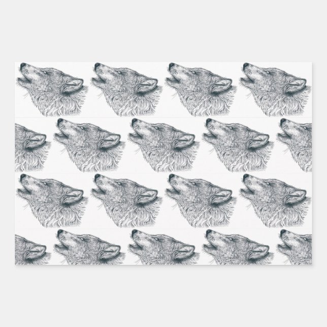 Feuille De Papier Cadeau Loup hurlant (Devant)