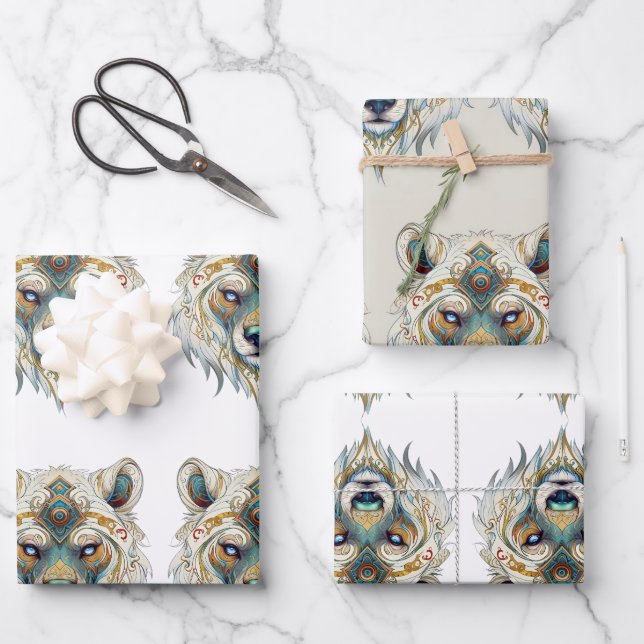 Feuille De Papier Cadeau Loup spirituel amérindien (Recto)