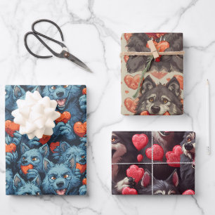 Feuille De Papier Cadeau Loups-garrotes et bonbons Chauffage Saint-Valentin