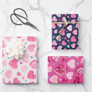 Feuille De Papier Cadeau Love and Heart Sketch Motif rose Saint-Valentin