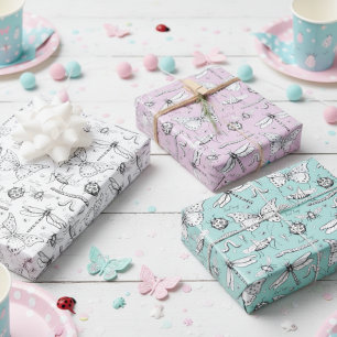 Feuille De Papier Cadeau Love Bug Cute Insects Papillon, Lady Bug & Coeur