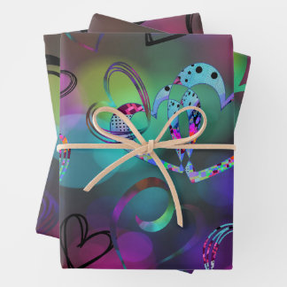 Feuille De Papier Cadeau LOVE Collage en couleurs vives