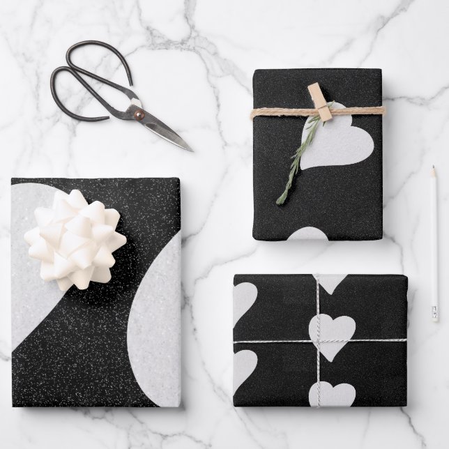 Feuille De Papier Cadeau Love Heart White Parties scintillant Valentine's (Recto)