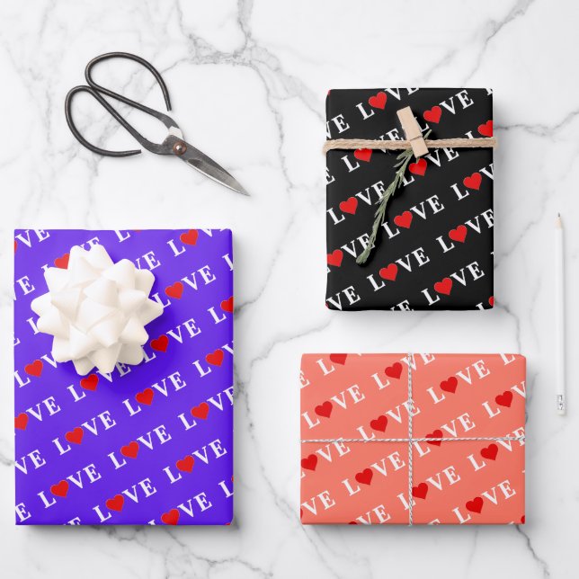 Feuille De Papier Cadeau LOVE Lavender Orange Noir (Recto)