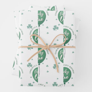 Feuille De Papier Cadeau Lucky One 1er Anniversaire St Patricks Trèfle Ball