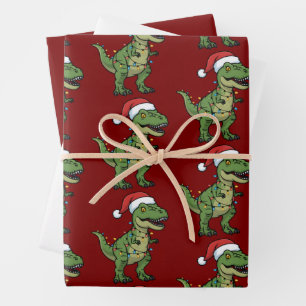Feuille De Papier Cadeau Lumières de Noël de dinosaure Fête Esprit festif D