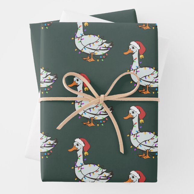 Feuille De Papier Cadeau Lumières de Noël de l'oie idiote drôle de canard X (En situation)