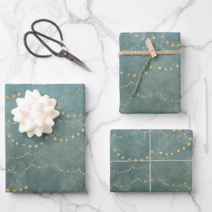 Feuille De Papier Cadeau Lumières de Noël en or sur fond de peinture à l'ea