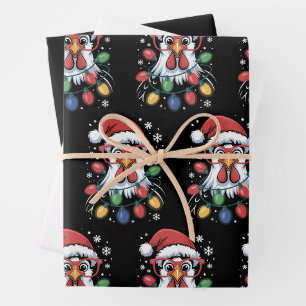 Feuille De Papier Cadeau Lumieres de sapin de Noël de poulet Ferme Animal S