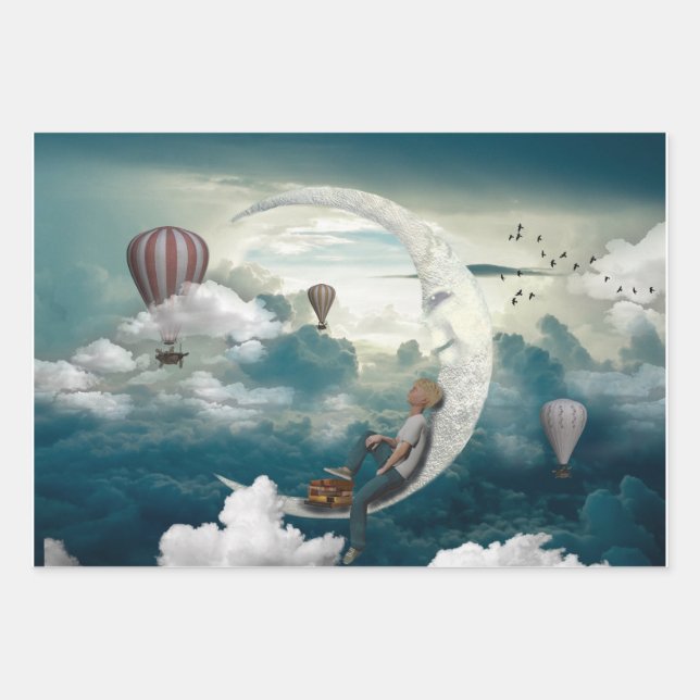 Feuille De Papier Cadeau Lune et ballons (Devant)