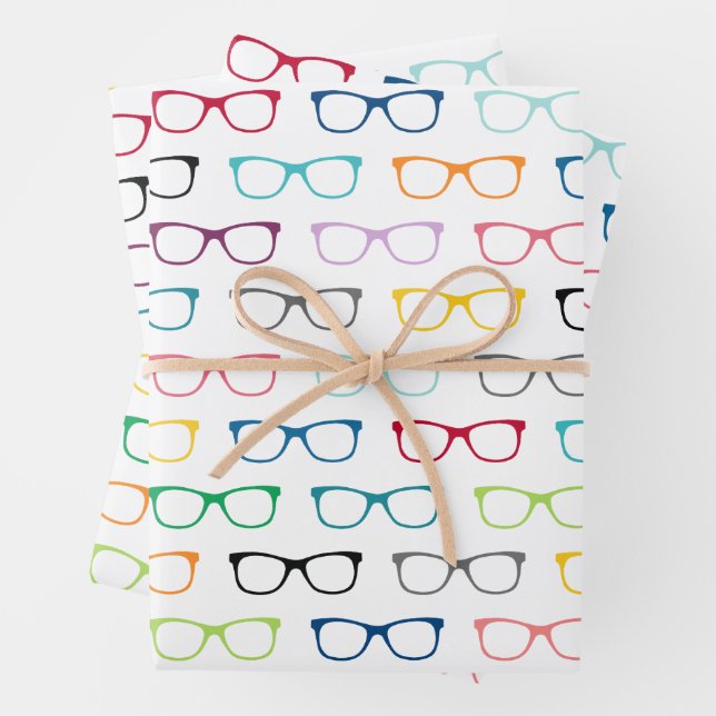 Feuille De Papier Cadeau Lunettes de haute couleur Motif Nerd (En situation)