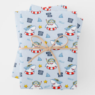 Feuille De Papier Cadeau Lunettes de plongée avec requin souriant drôle et 