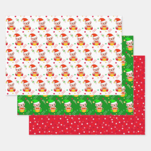 Feuille De Papier Cadeau Lutin de Noël, canne à sucre, confettis sur fond v