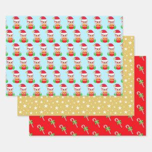 Feuille De Papier Cadeau lutin de Noël, motif étoile et cannes de bonbon su