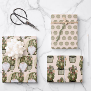 Feuille De Papier Cadeau Lutins de Noël Nordiques Scandinaves Vert et Brun