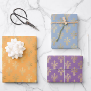 Feuille De Papier Cadeau Lux Gold Fleur de Lis Mode Couleur Trio