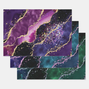 Feuille De Papier Cadeau Luxe Agate Pailletée de Pierres Précieuses avec Ac