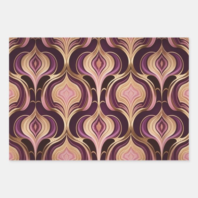 Feuille De Papier Cadeau Luxe AI Art Gold Foil Rose Bourgogne (Devant)