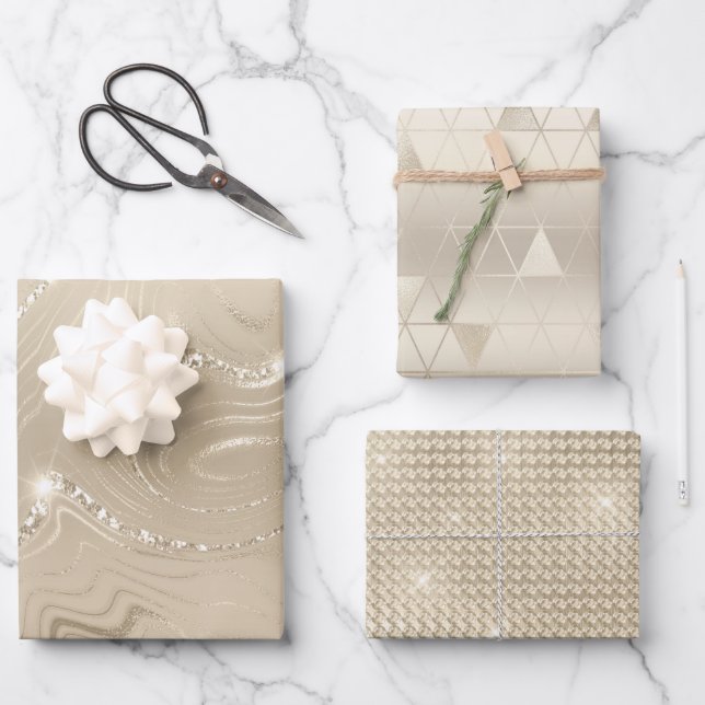 Feuille De Papier Cadeau Luxe Champagne Arrière - plan Parties scintillant  (Recto)