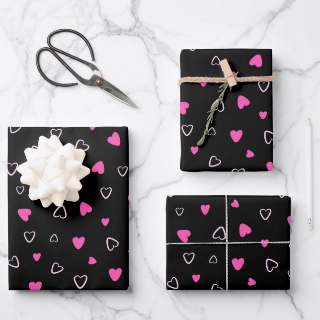 Feuille De Papier Cadeau Luxe Moderne Élégant Coeur d'Amour (Recto)