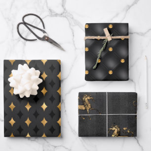 Feuille De Papier Cadeau Luxe moderne noir et or
