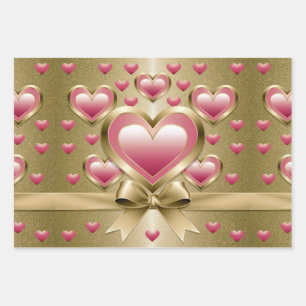 Feuille De Papier Cadeau Luxe Pink Hearts Gold Parties scintillant Ruban Bo