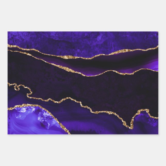 Feuille De Papier Cadeau Luxe Purple Gold Parties scintillant Agate Joyeux  (Devant)