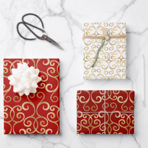 FEUILLE DE PAPIER CADEAU LUXE ROUGE ET OR NOËL DOMMASQUE PERSONNALISÉ