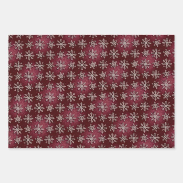 Feuille De Papier Cadeau Luxe Silver Snowflakes Red Glitter Gift Wrap Set (Devant)