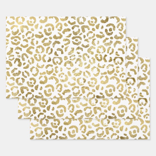 Feuille De Papier Cadeau Luxueux Empreinte de léopard élégant or (Lot)