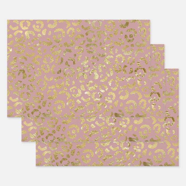 Feuille De Papier Cadeau Luxueux Empreinte de léopard Glam Gold Pink (Lot)