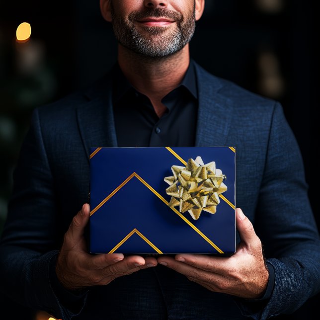 Feuille De Papier Cadeau Luxueux Sleek et sophistiqué Navy Blue & Gold (Luxurious Navy Blue and Gold Sleek Modern Gift Wrap )