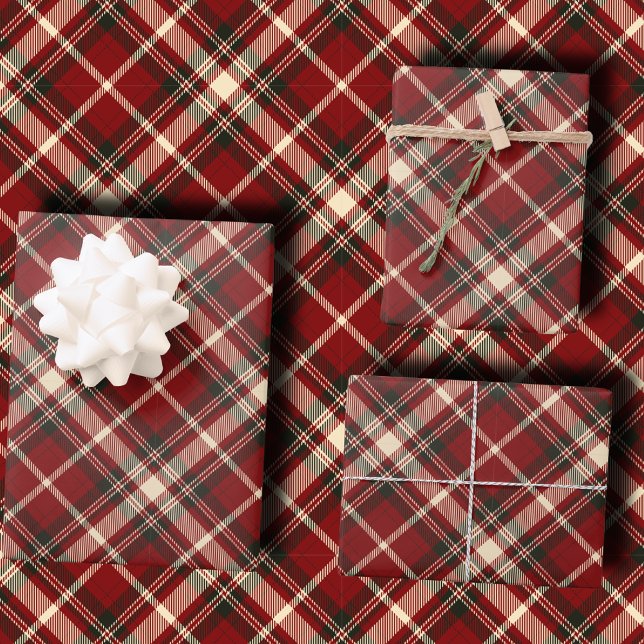 Feuille De Papier Cadeau Luxury Burgundy and Cream Diagonal Tartan Plaid (Créateur téléchargé)
