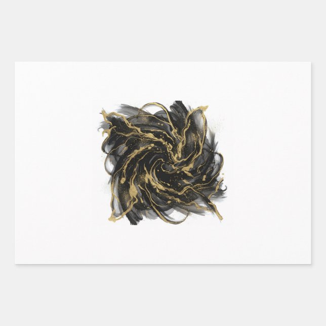 Feuille De Papier Cadeau Luxury Gold and Black Abstract Marble Ink Flow (Devant)